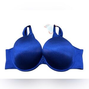 Cacique Invisible Backsmoother Boost Plunge Bra Royal Blue Satin Size 42DD NEW